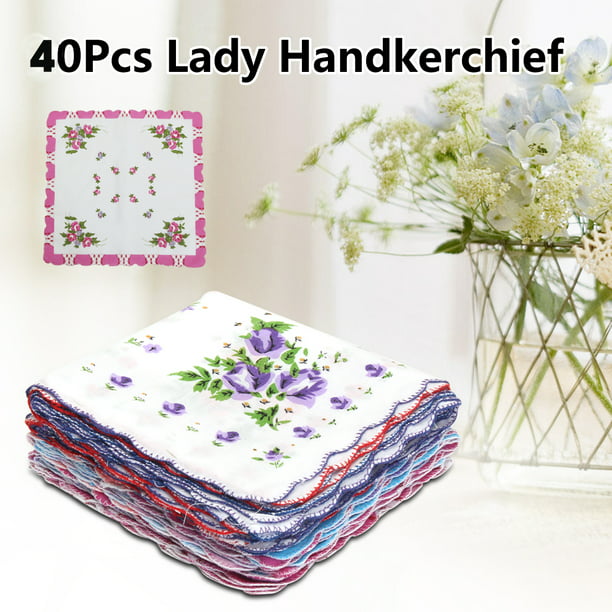 Ladies Poly Cotton Handkerchiefs 8 Pack White Floral Design Good Value Hankies